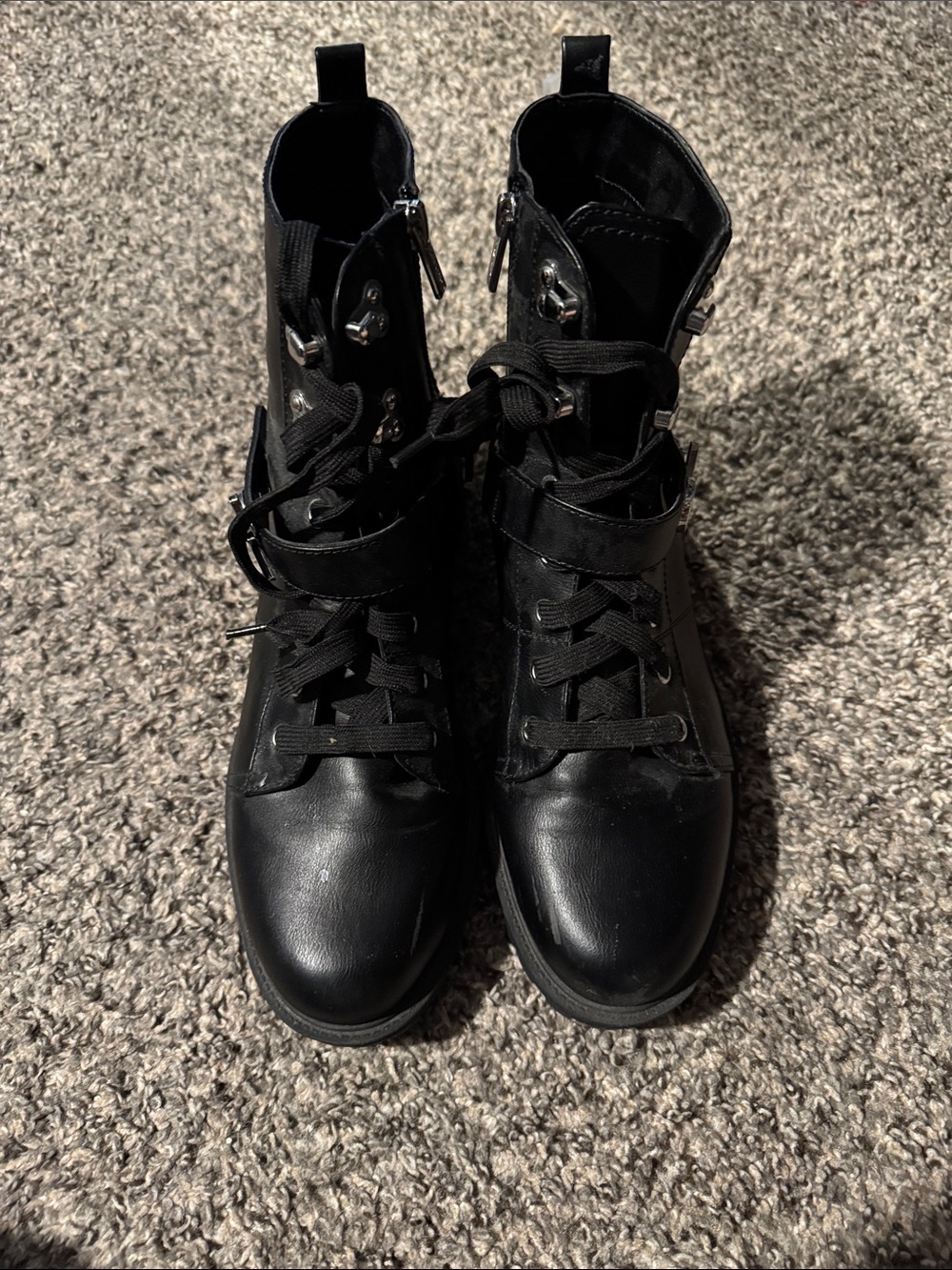 Calvin Klein Black Lace-Up Combat Moto Boots with Buckle - Picture 3 of 7
